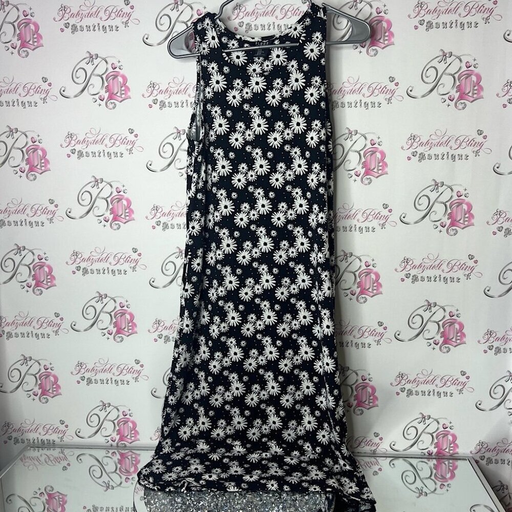 Sleep studio long dress flowers black white Floral Sleeveless Maxi Dress